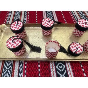 Set of 10 Small Decorative kofyah شماغshmag Boxes with Tassels Red White Pattern